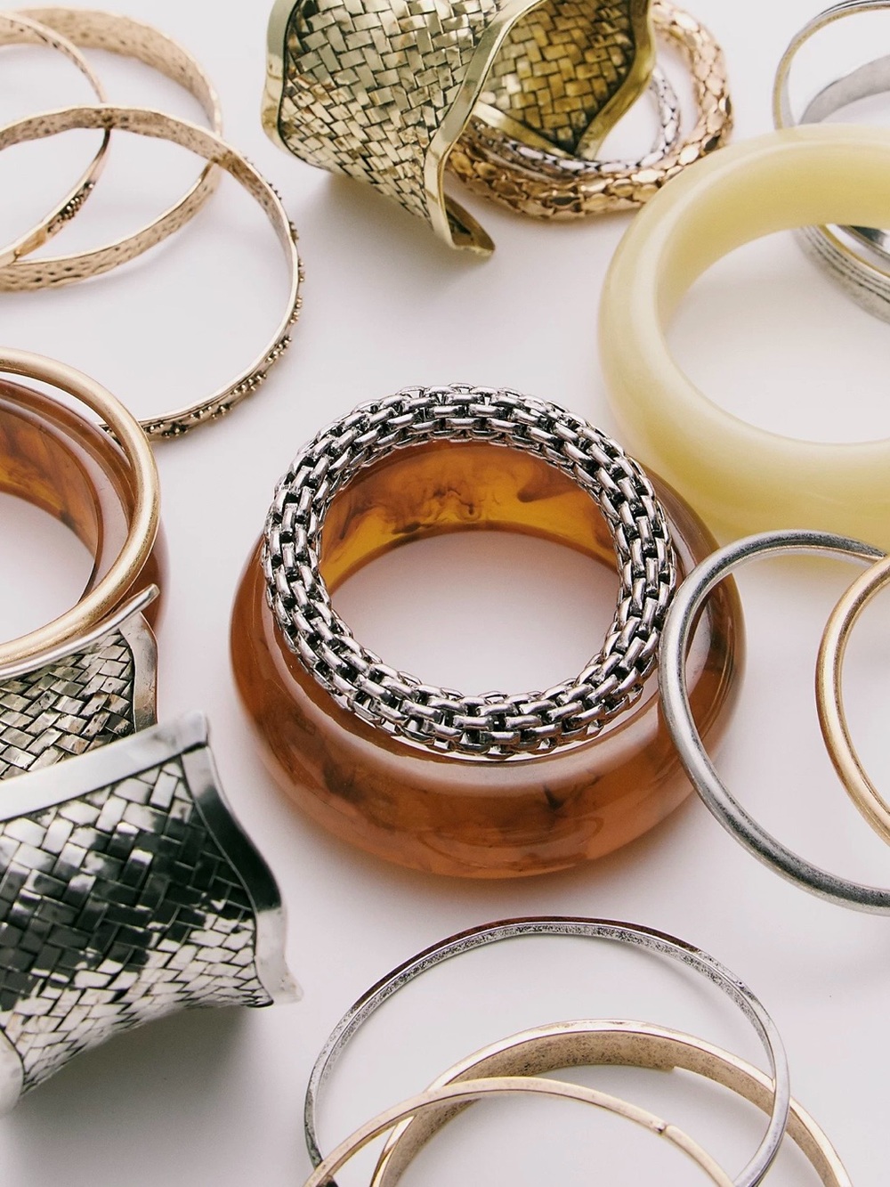 New Free People Metallic Mesh Stretch Bangle Bracelet Set - Picture 10 of 12